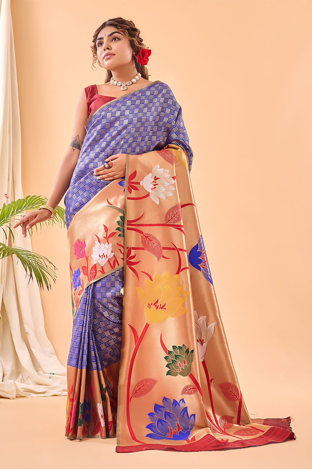 Royal Blue Paithani Silk Saree With Weaving Work