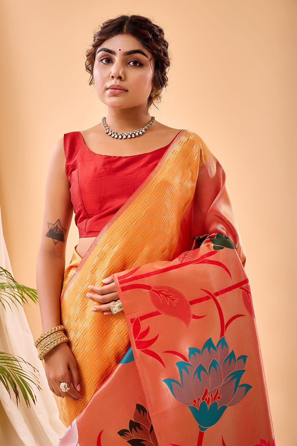 Yellow Paithani Silk Saree With Weaving Work