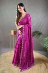 Rani Pink Silk With Cutwork Fancy Border Saree