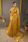 Mustard Yellow Soft Silk Saree With Copper Zari Weaving Work
