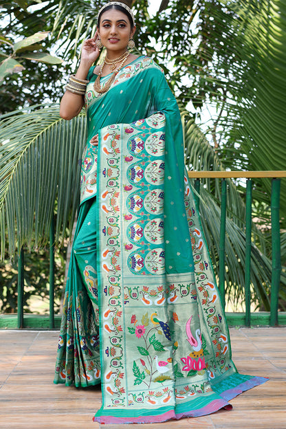 Rama Green Paithani Silk Saree With Weaving Work