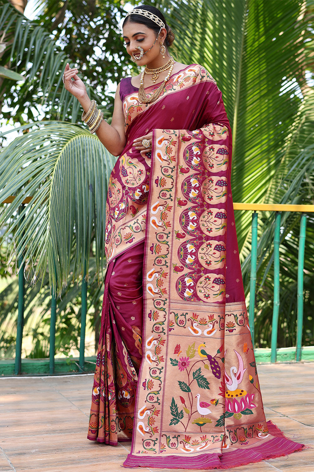 Maroon Paithani Silk Saree With Weaving Work