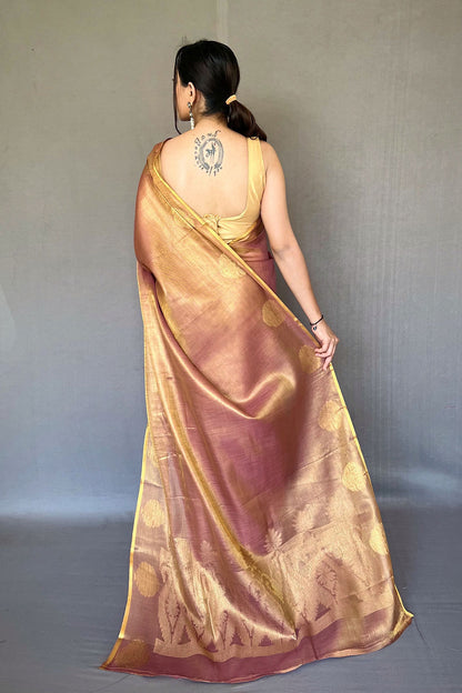 Light Brown Tissue Silk Saree With Zari Weaving Work
