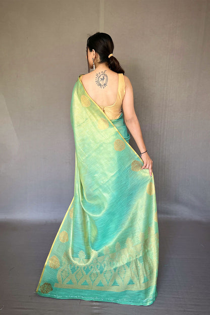 Sea Green Tissue Silk Saree With Zari Weaving Work