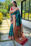 Teal Paithani Silk Saree With Zari Weaving Work