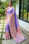 Lavender Paithani Silk Saree With Zari Weaving Work