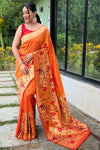 Orange Paithani Silk Saree With Zari Weaving Work