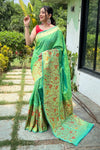 Pista Green Paithani Silk Saree With Zari Weaving Work