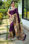 Purple Paithani Silk Saree With Zari Weaving Work