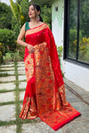 Red Paithani Silk Saree With Zari Weaving Work