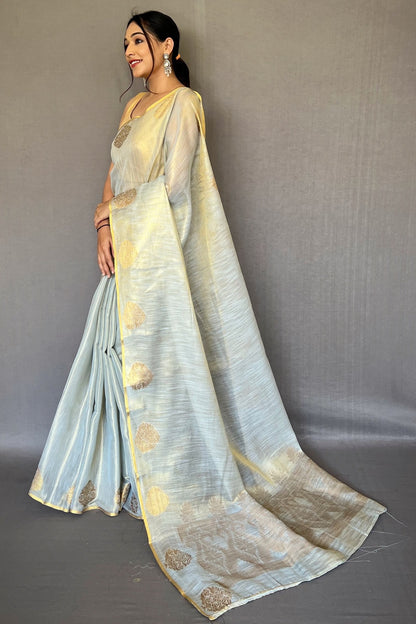 Off White Tissue Silk Saree With Zari Weaving Work
