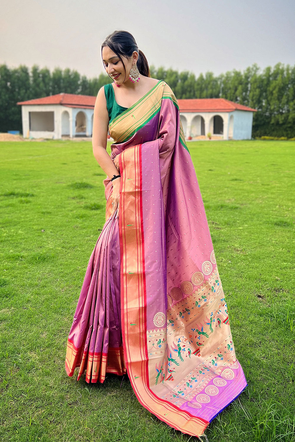 Baby Pink Paithani Silk Saree With Weaving Work