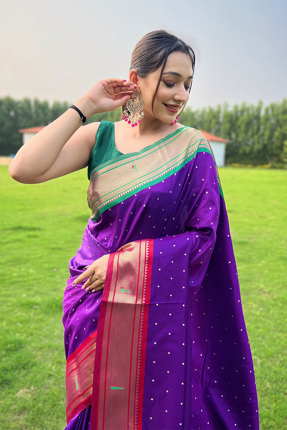 Dark Purple Paithani Silk Saree With Weaving Work