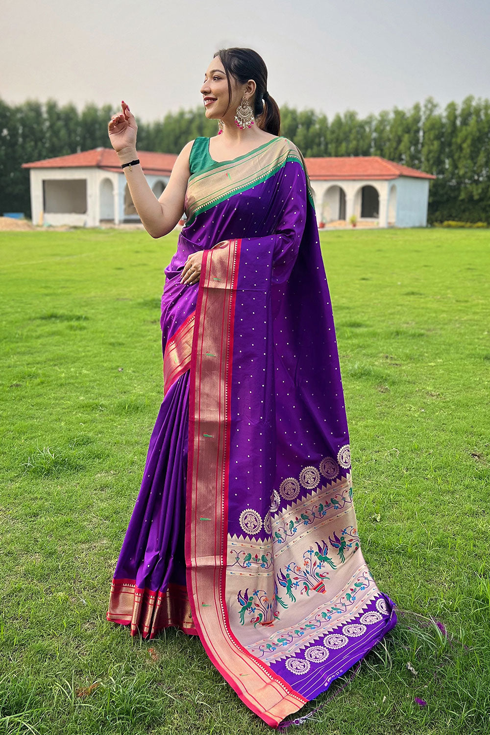 Dark Purple Paithani Silk Saree With Weaving Work