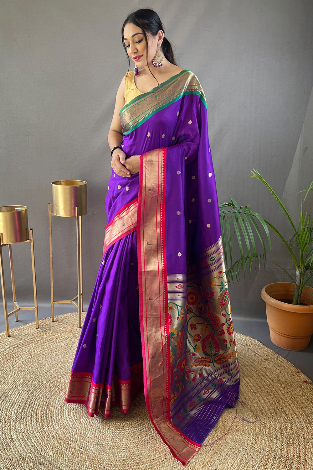 Purple Paithani Saree With Zari Weaving Work