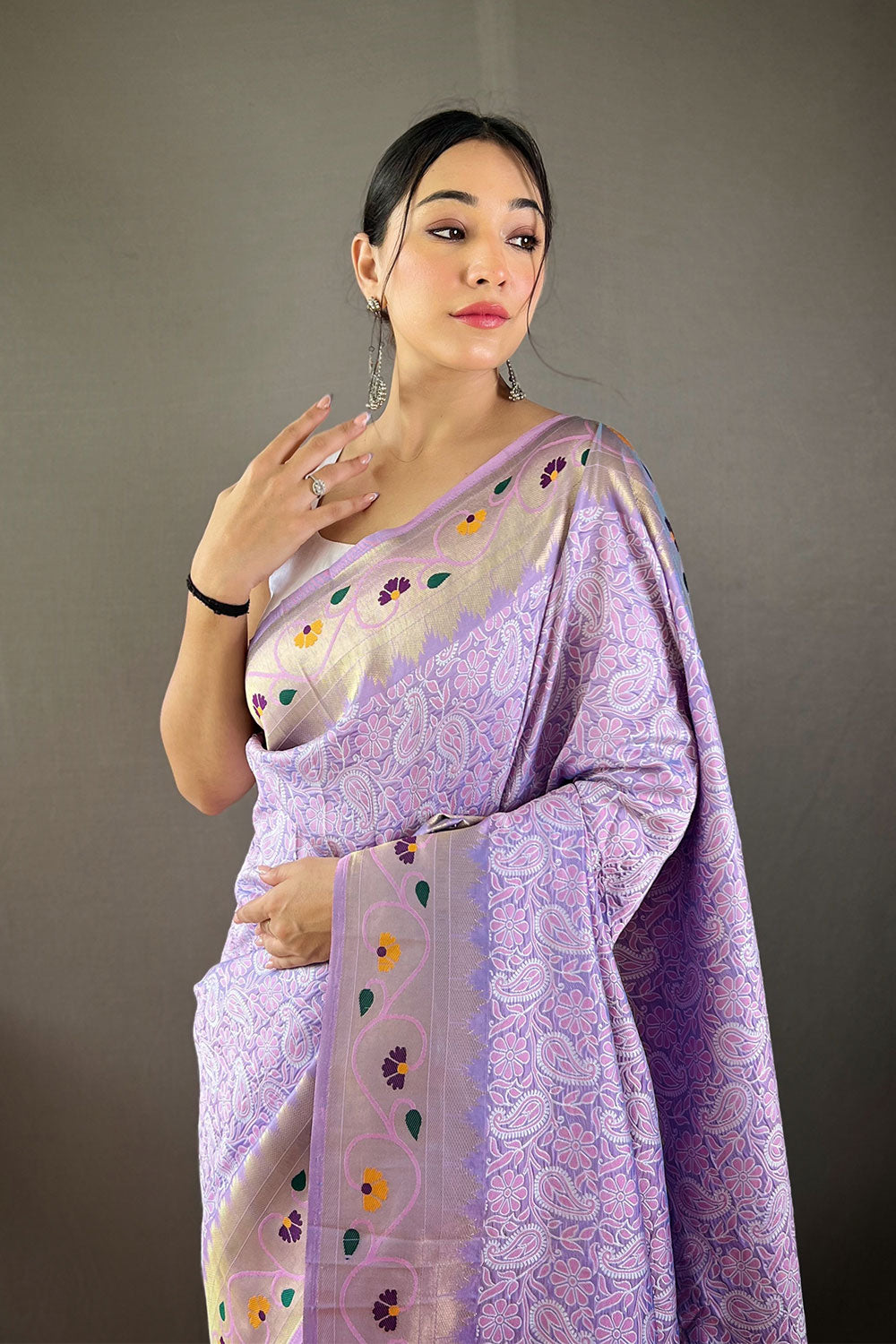 Lavender Paithani Silk Saree With Weaving Work