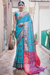 Cerulean Blue Patola Silk Saree With Weaving Work