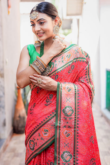 Pink Patola Silk Saree With Weaving Work