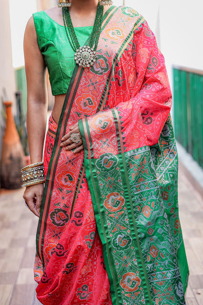 Pink Patola Silk Saree With Weaving Work