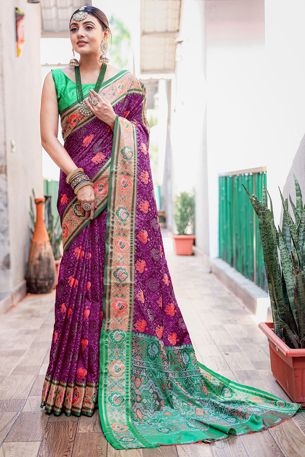 Purple Patola Silk Saree With Weaving Work