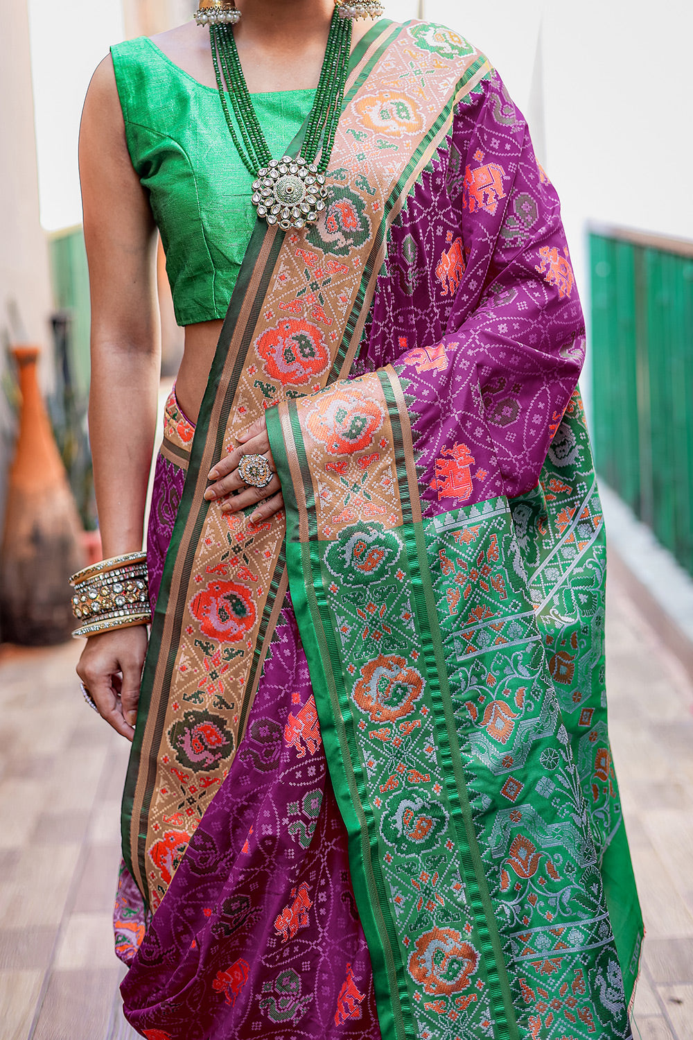 Purple Patola Silk Saree With Weaving Work