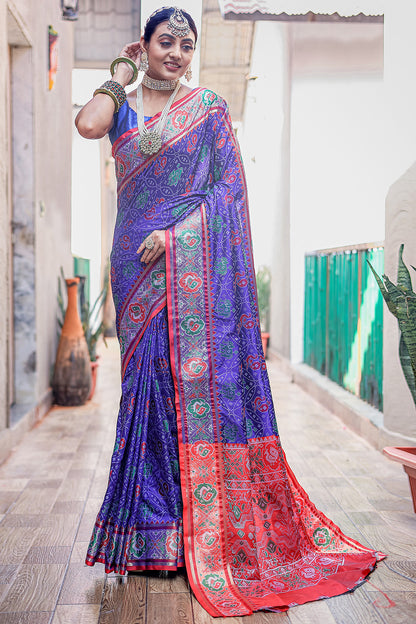 Royal Blue Patola Silk Saree With Weaving Work