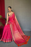 Pink Patola Silk Saree With Zari Weaving Work