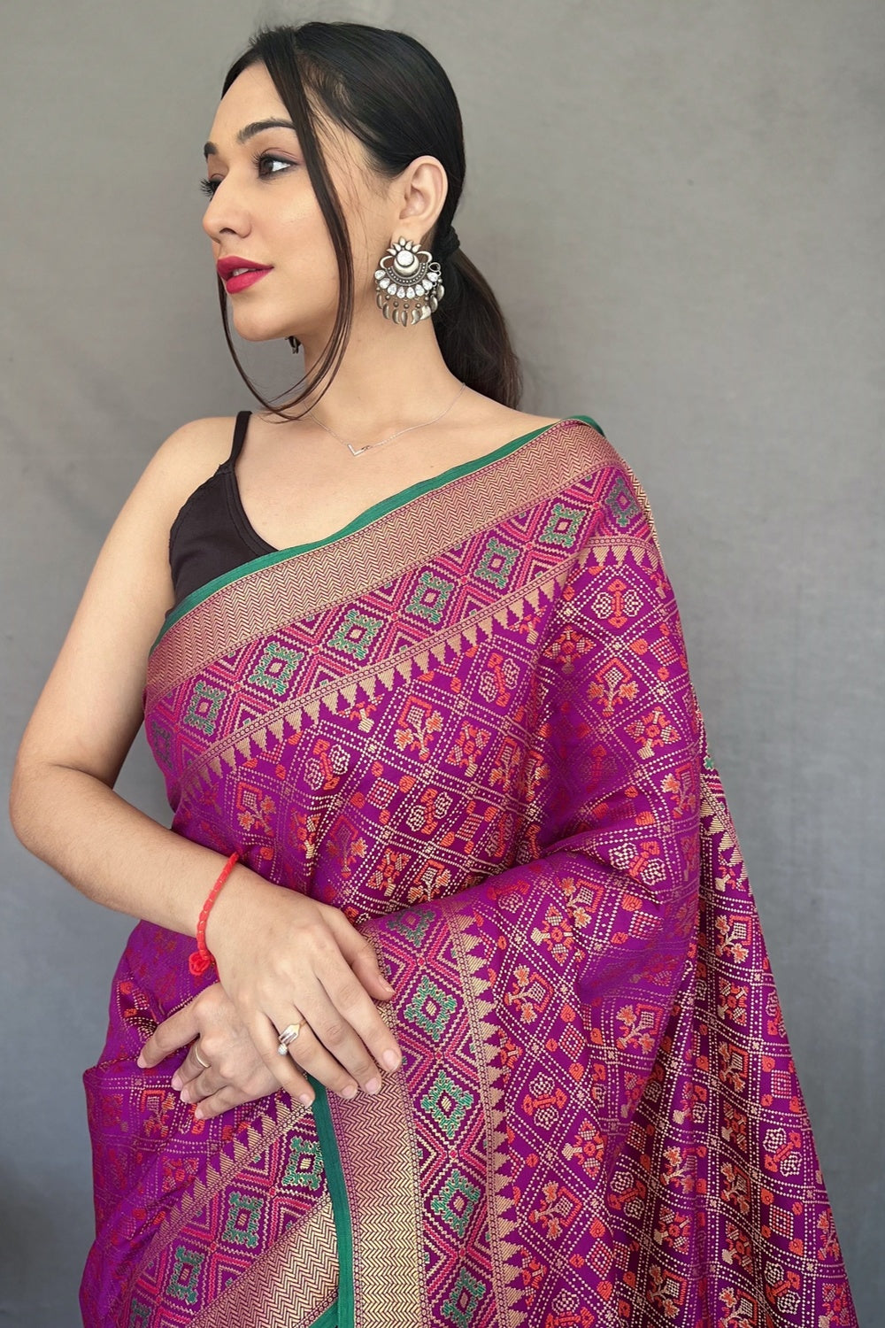 Purple Patola Silk Saree With Zari Weaving Work