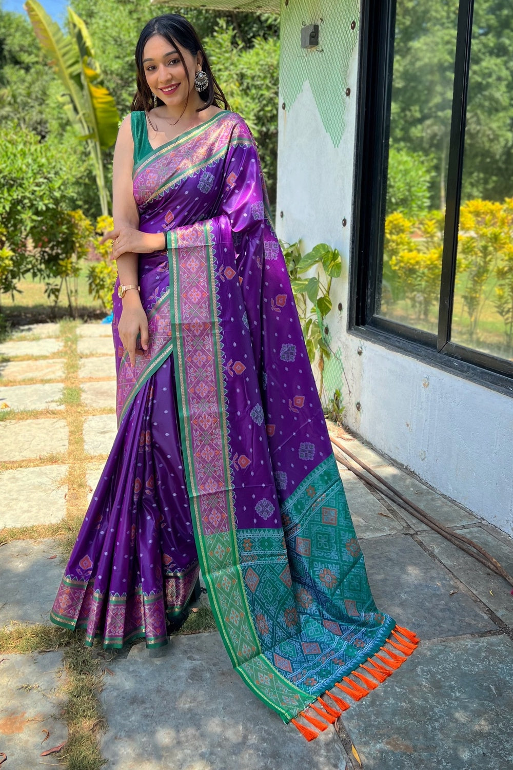 Purple Patola Silk Saree With Zari Weaving Work