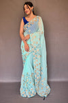 Sky Blue Chiffon Saree With Embroidered Work
