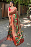 Mehndi Green Paithani Silk Saree With Weaving Work
