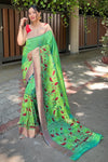 Olive Green Paithani Silk Saree With Weaving Work