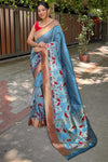 Pastal Blue Paithani Silk Saree With Weaving Work
