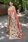 Peach Paithani Silk Saree With Weaving Work