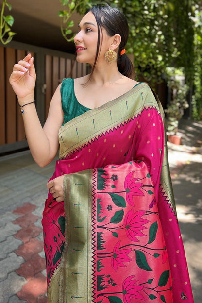 Pink Paithani Silk Saree With Weaving Work