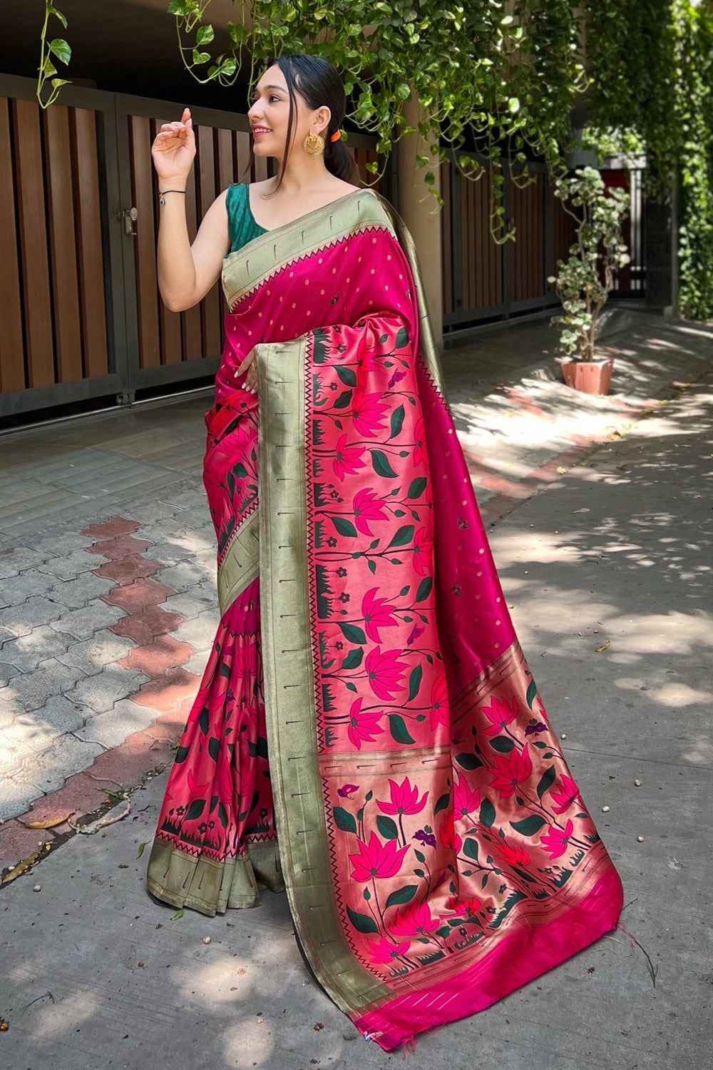 Pink Paithani Silk Saree With Weaving Work