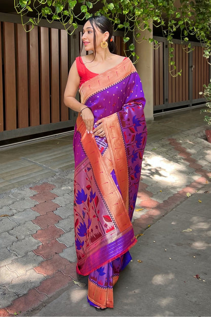 Purple Paithani Silk Saree With Weaving Work