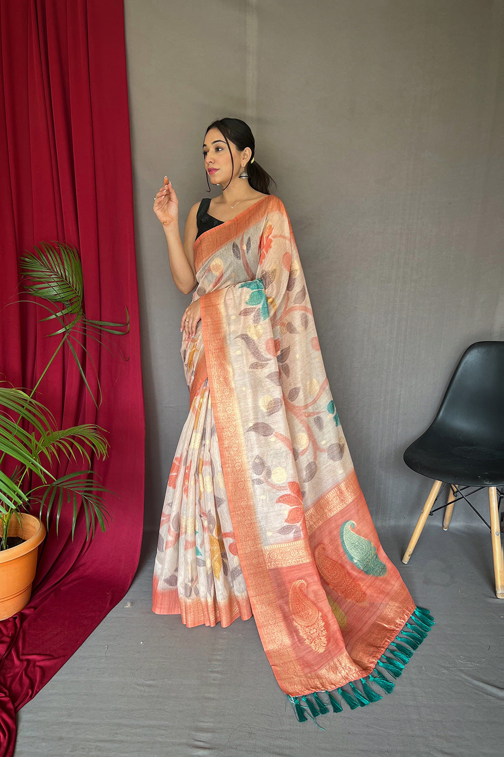 Peach Chanderi Silk With Digital Printed Saree