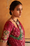 Green & Carmine Red Tussar Silk With Printed Saree