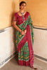 Green & Carmine Red Tussar Silk With Printed Saree