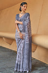 Silver Gray Cotton Saree With Printed Work