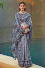 Pewter Gray Cotton Saree With Printed Work