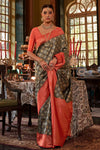 Charcoal Black Kanjivaram Silk Saree With Weaving Work