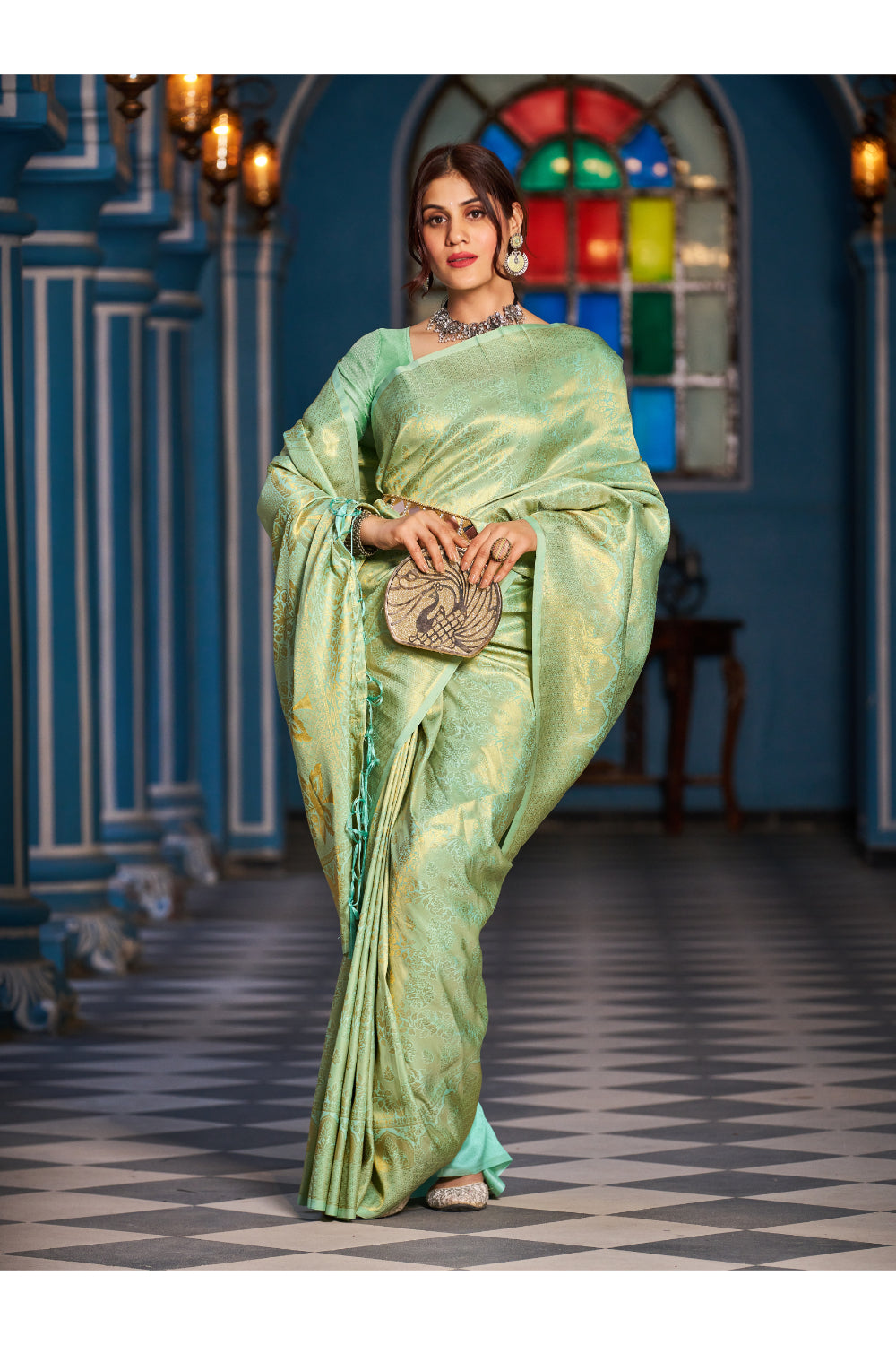 Pista Green Handloom Weaving Silk Saree