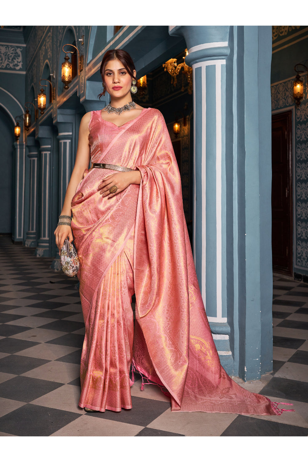 Blush Pink Handloom Weaving Silk Saree