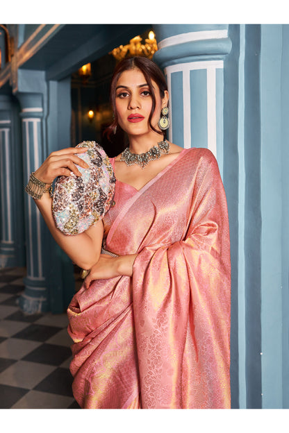 Blush Pink Handloom Weaving Silk Saree