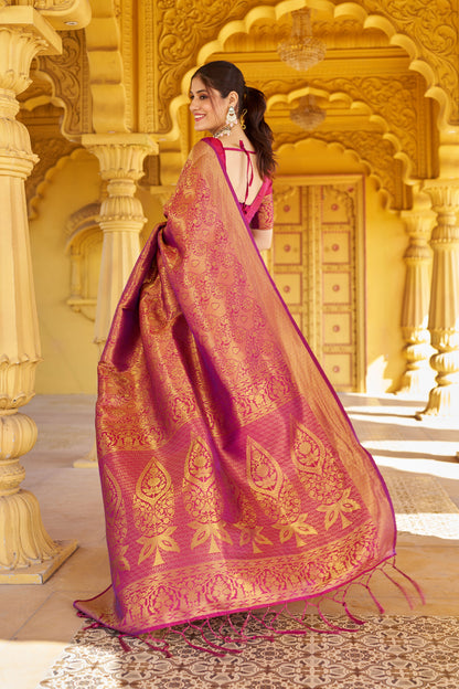 Maroon Handloom Weaving Silk Saree