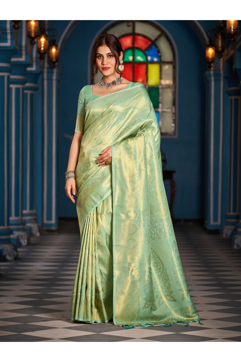 Pista Green Handloom Weaving Silk Saree