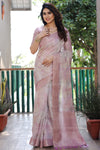 Blush Pink Silk Saree With Digital Print & Weaving Work