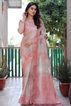 Pink Silk Saree With Digital Print & Weaving Work